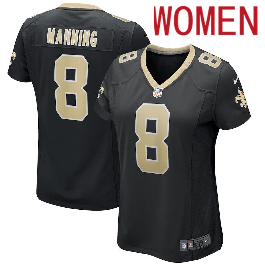 Women New Orleans Saints #8 Archie Manning Nike Black Game Retired Player NFL Jersey->women nfl jersey->Women Jersey